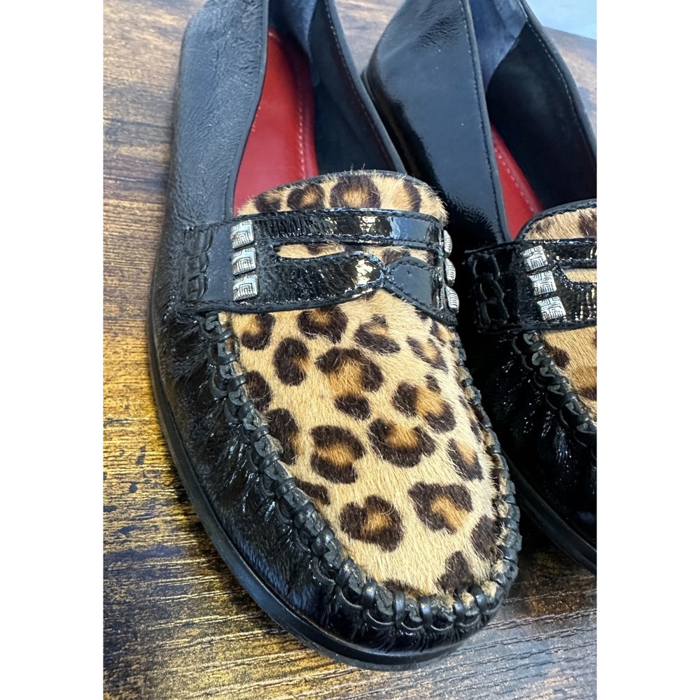 Brighton Mohawk Black Patent Leather Leopard Calf Hair Loafers 8 M Shoes Flats - Picture 3 of 16